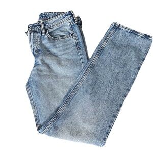 Women's Classic Light Blue Mid Waist Straight Leg Jeans